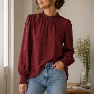 100% Cotton Burgundy Madewell High-Neck Top